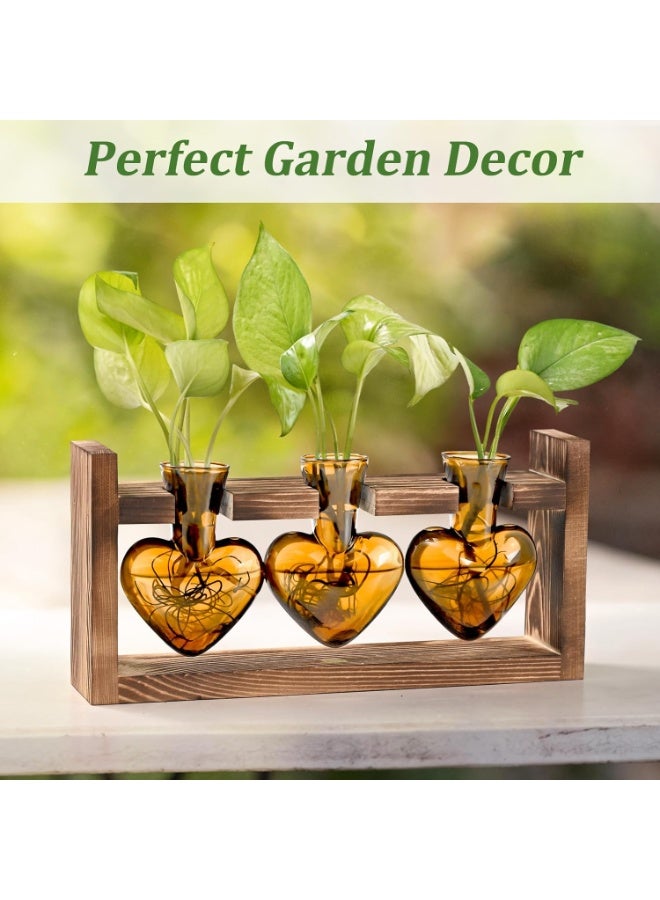 Arabest Heart Shaped Propagation Stations, Plant Terrarium with Wooden Stand, Plant Propagation Station for Hydroponics Plants Office Garden Home Decor, Gifts for Women Plant Lover (3 Vases, Brown) - Image 5
